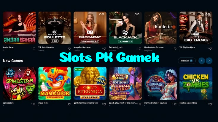 Slots PK Gamek casino presented on mobile device in Pakistan with slots and live games